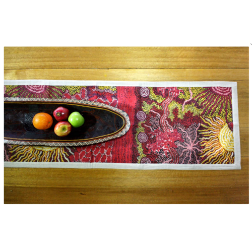 Better World Aboriginal Art Screen Printed Linen Tablerunner - Family & Country
