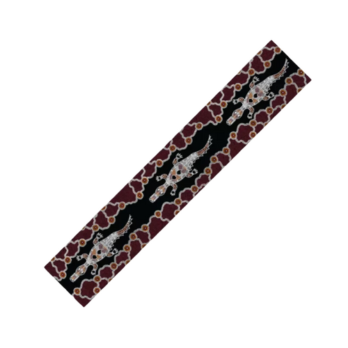 Hogarth Arts Aboriginal Art Flax Linen Tablerunner (180cm x 33cm) - Crocodile