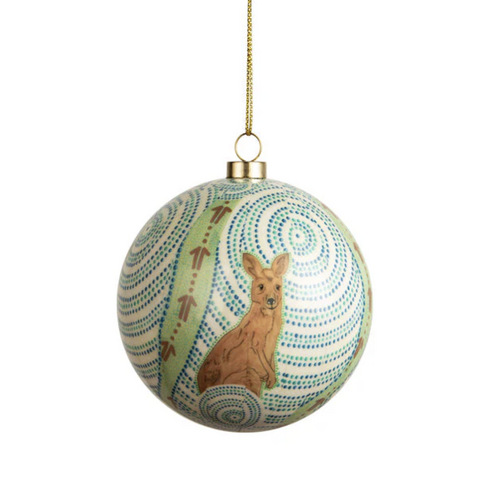 KOH Living Aboriginal Art GIFBOXED Xmas Bauble  (8cm) - Tracks of the Roaming Spirit (Kangaroo)