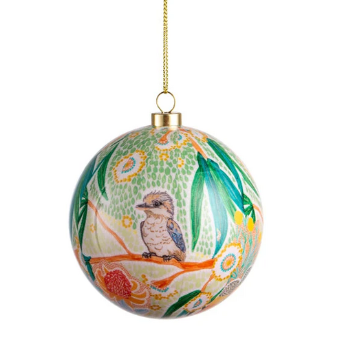 Laughter Among The Blooms [Kookaburra] GIFBOXED Xmas Bauble  (8cm) - KOH Living Aboriginal Art