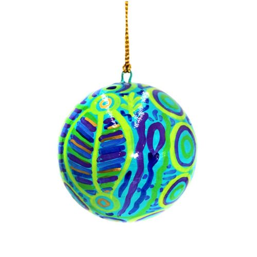 Better World Aboriginal Art Lacquered Xmas Ball Decoration - Ngarrindjeri Country