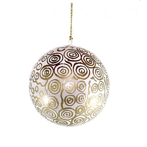 Better World Aboriginal Art Lacquered Xmas Ball Decoration - Seven Sisters Dreaming (White)
