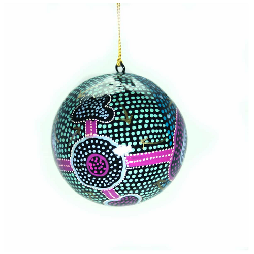 Better World Aboriginal Art Lacquered Xmas Ball Decoration - Emu Dreaming