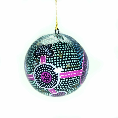 Better World Aboriginal Art Lacquered Xmas Ball Decoration - Emu Dreaming