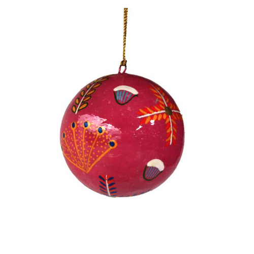 Better World Aboriginal Art Lacquered Xmas Ball Decoration - Bush Medicine Plants 2