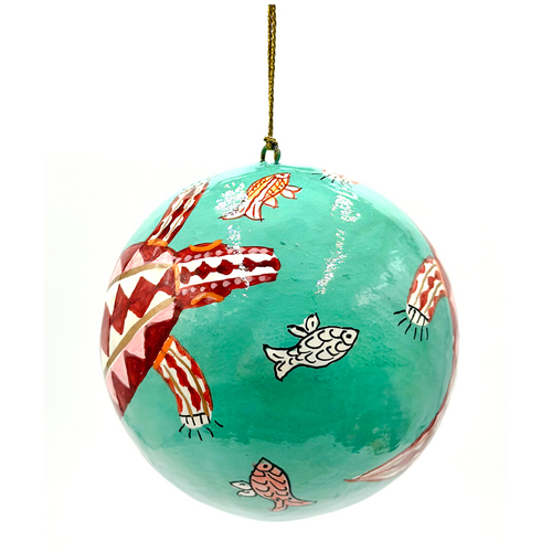 Better World Aboriginal Art Lacquered Xmas Ball Decoration - Crocodile and Barramundi