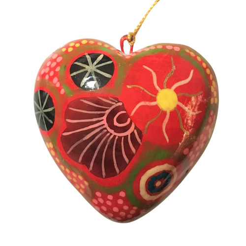 Better World Aboriginal Art Heart Xmas Decorations (Large) - Travelling Through Country