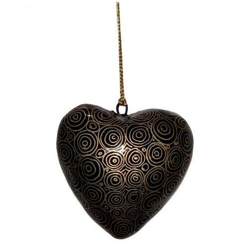 Better World Aboriginal Art Lacquered Decorative Heart (Large) - Seven Sisters (Black)