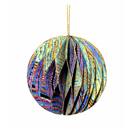 Better World Aboriginal Art Handmade Cotton Paper Honeycomb Xmas Ball - Dogwood Tree Dreaming