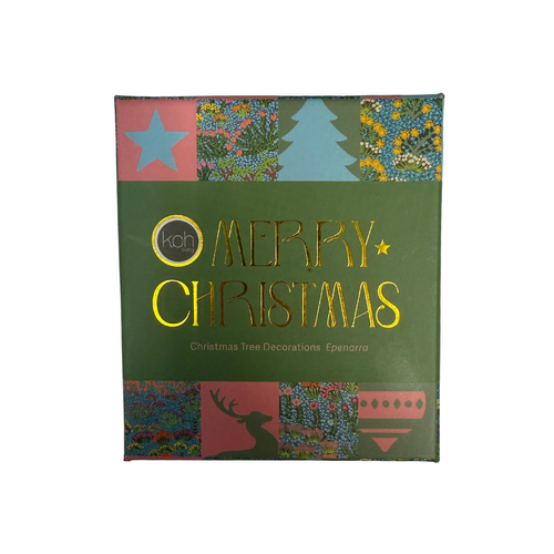 Aboriginal Art Gift Box Animal Xmas Tree Timber Decorations (9cm) - Set (4) - Epenarra