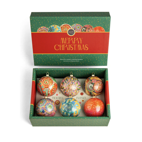 KOH Living Aboriginal Art 6 pack Gift Box Xmas Baubles (8cm) - Beautiful Journey (2025 Edition)