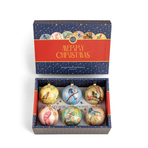 KOH Living Aboriginal Art 6 pack Gift Box Xmas Baubles (8cm) - Dreamtime Symphony (2025 Edition)