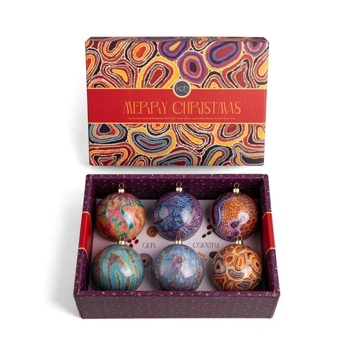 Our Country 6 pack Gift Box Xmas Baubles (8cm) 2026 - KOH Living Aboriginal Art