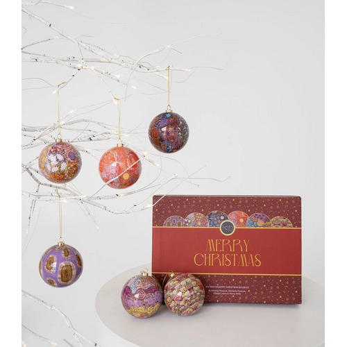 KOH Living Aboriginal Art 6 pack Gift Box Xmas Baubles (8cm) - Sacred Country (2025 Edition)