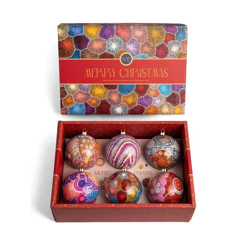 Sacred Country 6 pack Gift Box Xmas Baubles (8cm) 2026 - KOH Living Aboriginal Art