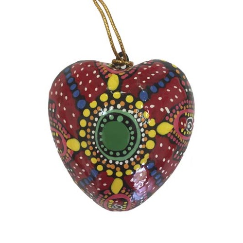 Keringke Aboriginal Art design Paper Mache Xmas Decoration - Large Heart - My Country