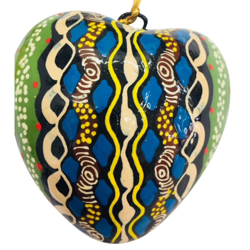 Keringke Aboriginal Art design Paper Mache Xmas Decoration - Large Heart - My Country