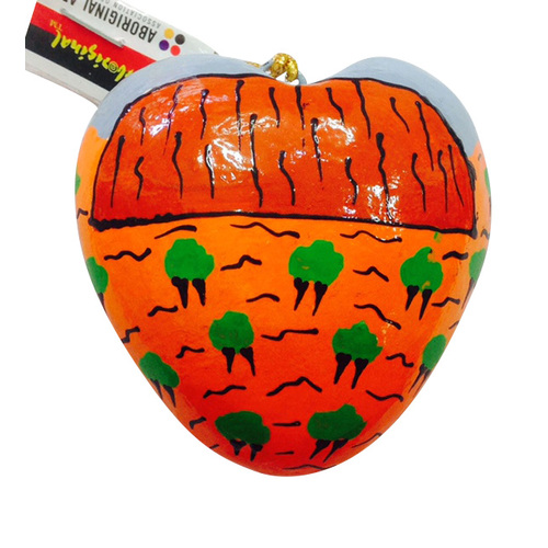 Walkatjara Aboriginal Art design Paper Mache Xmas Decoration - Large Heart - Nganampa ngura Ulurunya