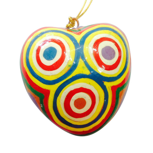 Warlukurlangu Aboriginal Art design Paper Mache Xmas Decoration - Large Heart - Water Soakage