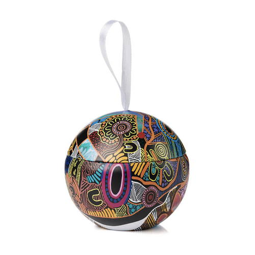 Justin Butler Aboriginal Art  Xmas Bauble Tin - The Dingo and the Kangaroo Storyline