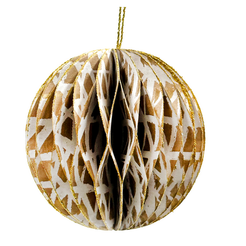 Better World Aboriginal Art Handmade Cotton Paper Glitter Honeycomb Xmas Ball - Jilamara