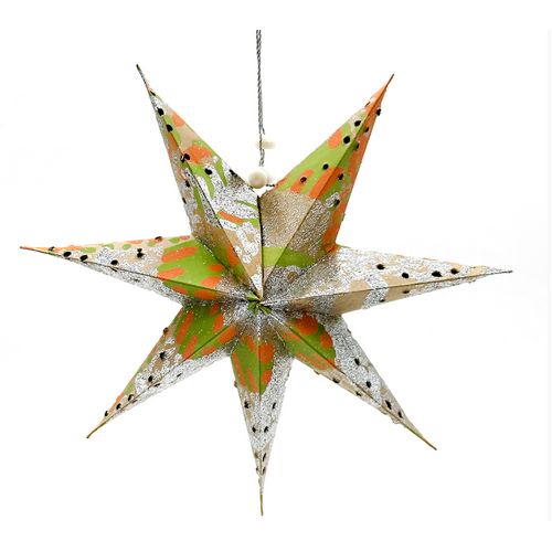 Better World Aboriginal Art Xmas Glitter Handmade Paper Star - Old Lady
