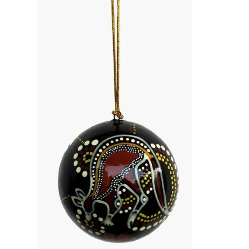 Tobwabba Aboriginal Art design Lacquered Xmas Ball - Kangaroo