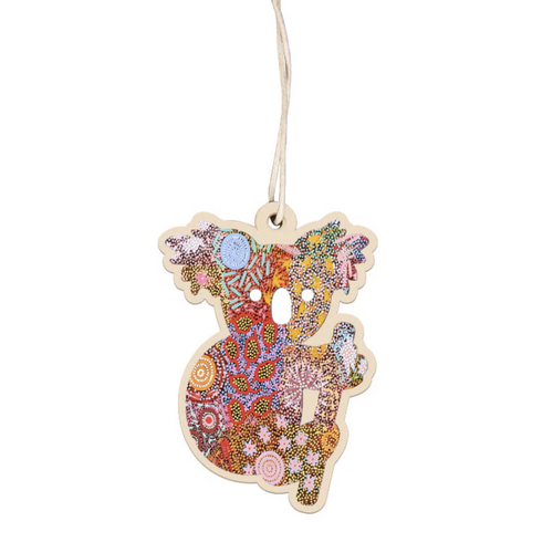 Aboriginal Art Koala Timber Xmas Decoration (9cm) - Grandmother's Country