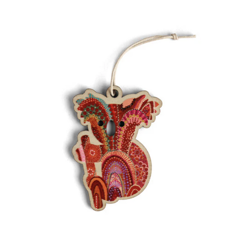 Aboriginal Art Koala Timber Xmas Decoration (9cm) - Home