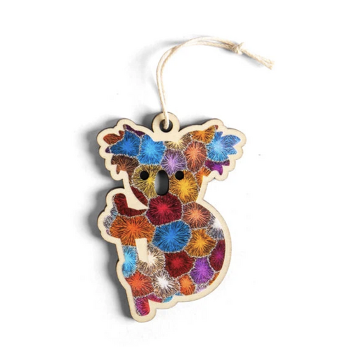 Koala [Bush Flowers] Timber Xmas Decoration (9cm) - KOH Living Aboriginal Art