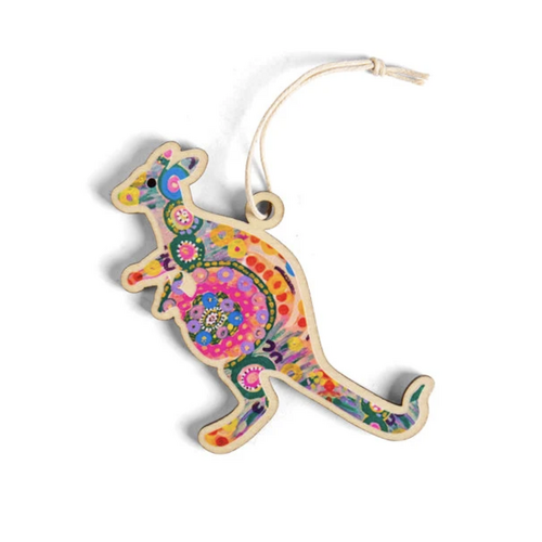 Kangaroo [Euphoric] Timber Xmas Decoration (9cm) - KOH Living Aboriginal Art