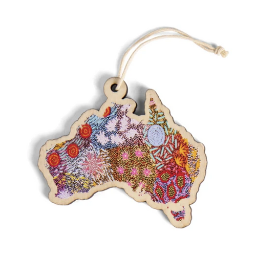 AUS Map [Grandmother's Country] Timber Xmas Decoration (9cm) - KOH Living Aboriginal Art