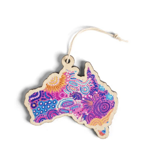 AUS Map  [Women's Love Story] Timber Xmas Decoration (9cm) - KOH Living Aboriginal Art