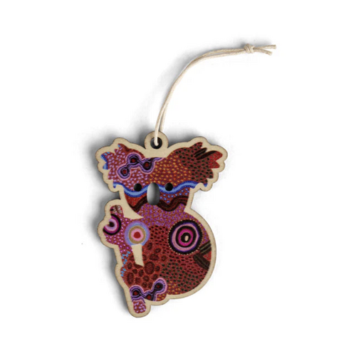Aboriginal Art Koala Timber Xmas Decoration (9cm) - Our Country